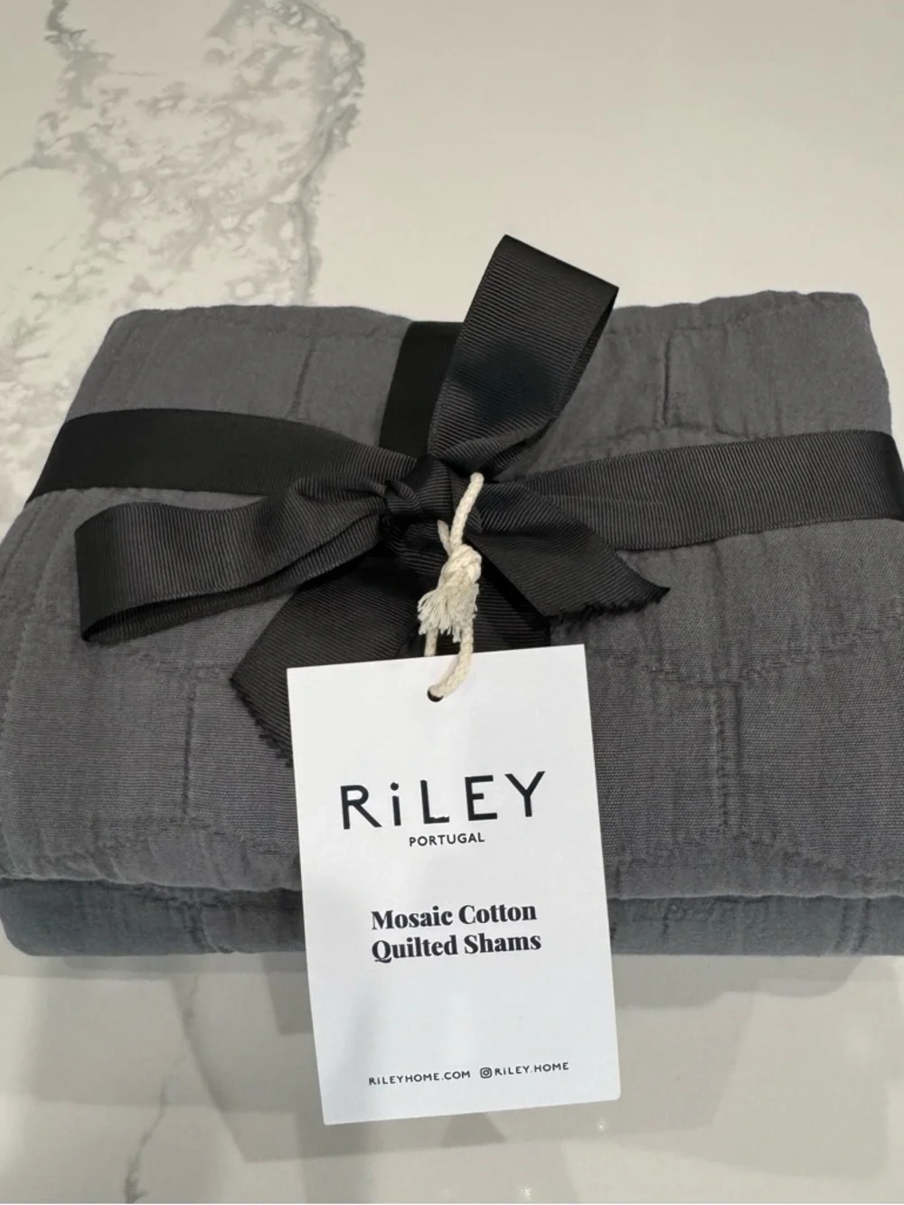 King Pillow Shams by Riley Home Cotton Quilted Gray Sham Set NEW